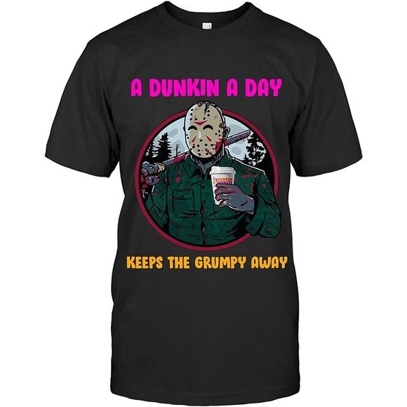 Tops - Jasonvoorhees A Dunkin A Day Keeps The Grumpy Away Halloween Shirt